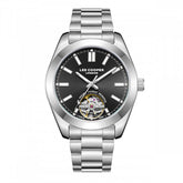 Lee Cooper Men's Automatic Skeleton Watch Black Dial with Silver Metal Band,LC08228.350